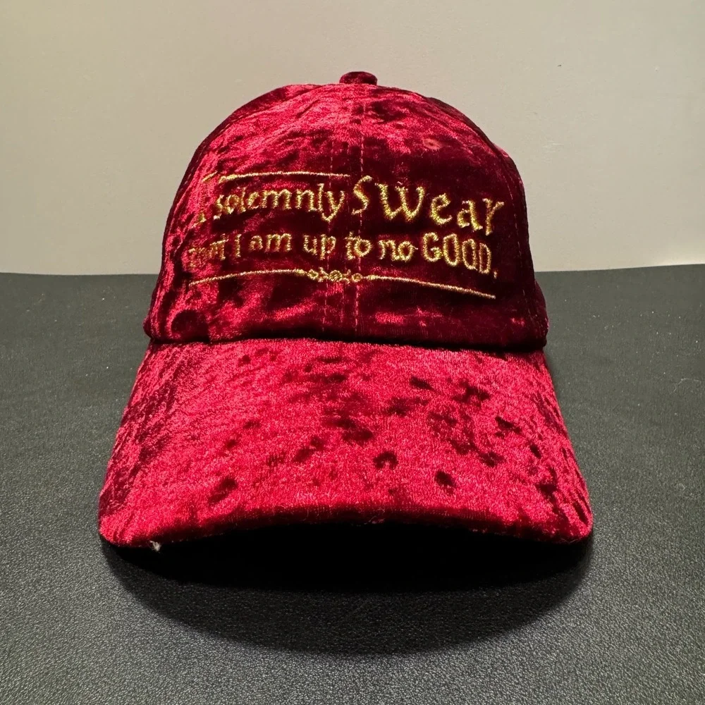 Harry Potter Hat Cap Men OS Burgundy Red Velvet‎ Marauders Map Wizarding World